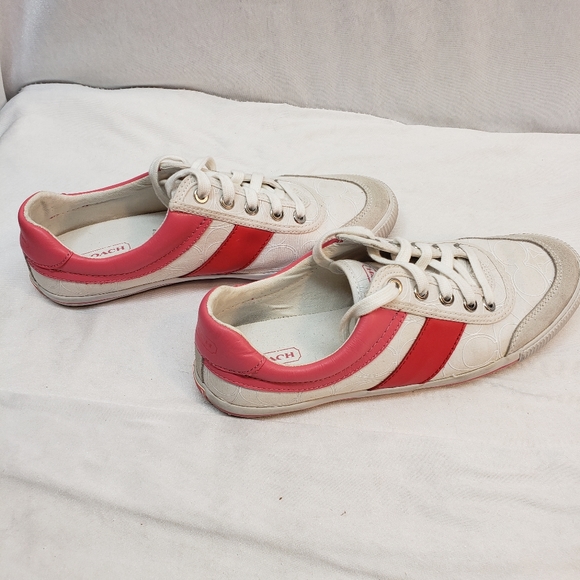 COACH Cady Canvas White Red Pink Tennis Shoe Sneaker Size 9 - Picture 7 of 8